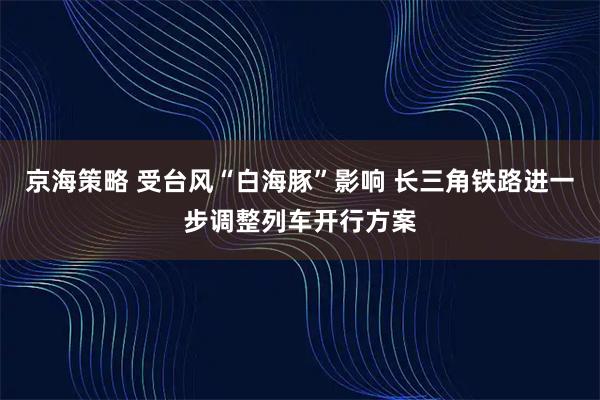 京海策略 受台风“白海豚”影响 长三角铁路进一步调整列车开行方案